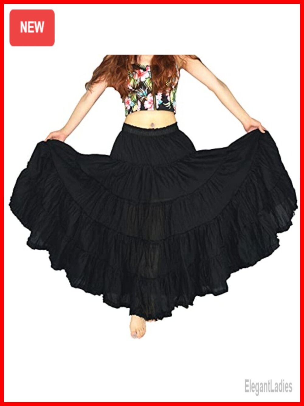 Maxi Skirt Women Boho Pleated Cotton Tiered Long A-Line Dance Skirt